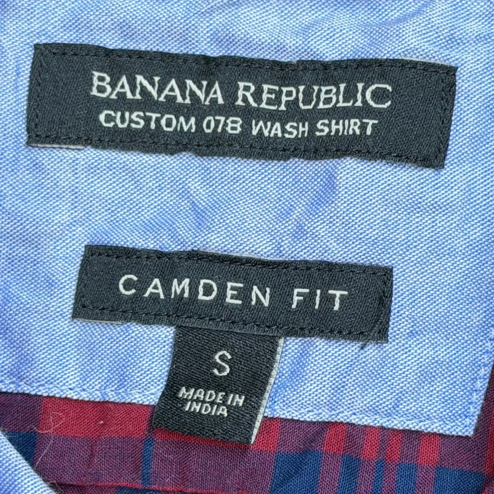 Banana Republic Camden Fit Custom Wash Plaid Button Down Shirt Mens Small Red